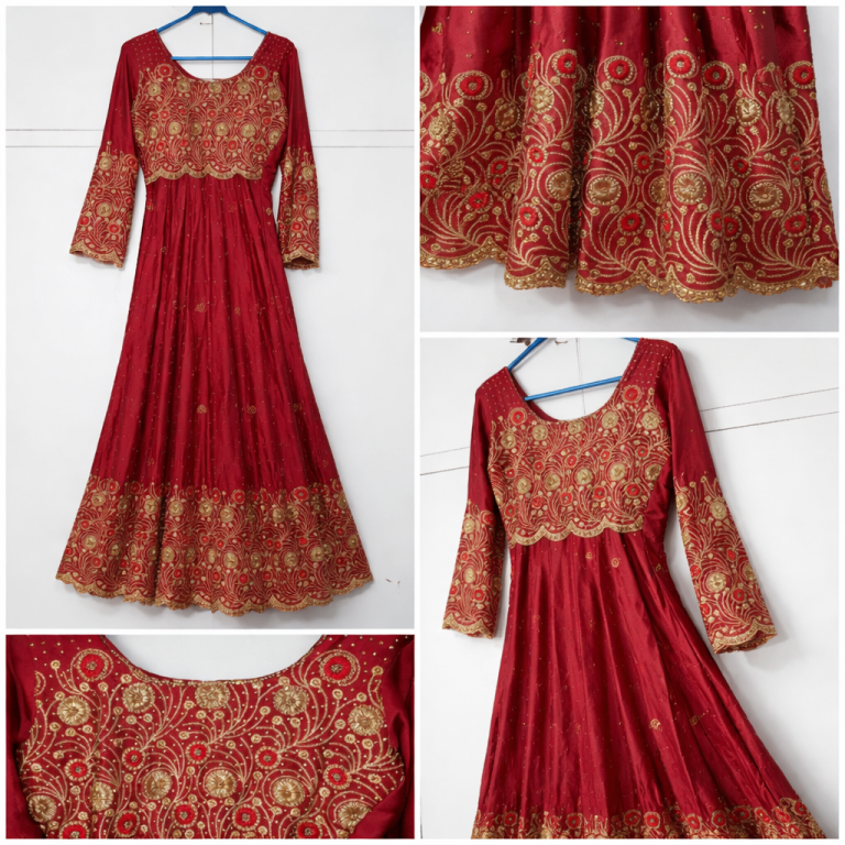 Vintage Asian-Inspired Embroidered Dress – Red & Gold - Fits Ladies size: 8 - 10
