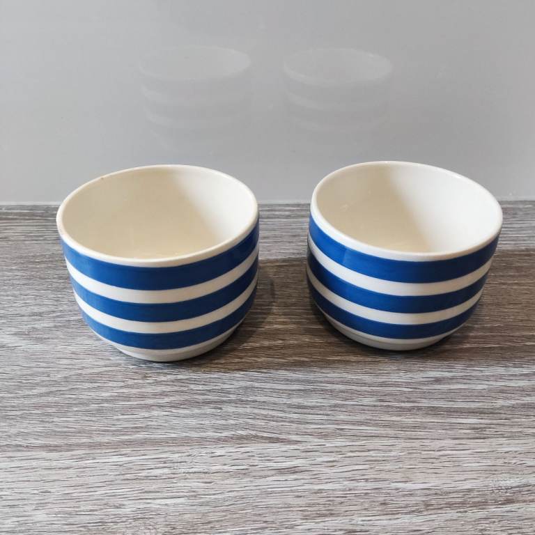 Staffordshire Ironstone Chef Ware Blue Stripe Bowls Sugar Vintage 2 Small