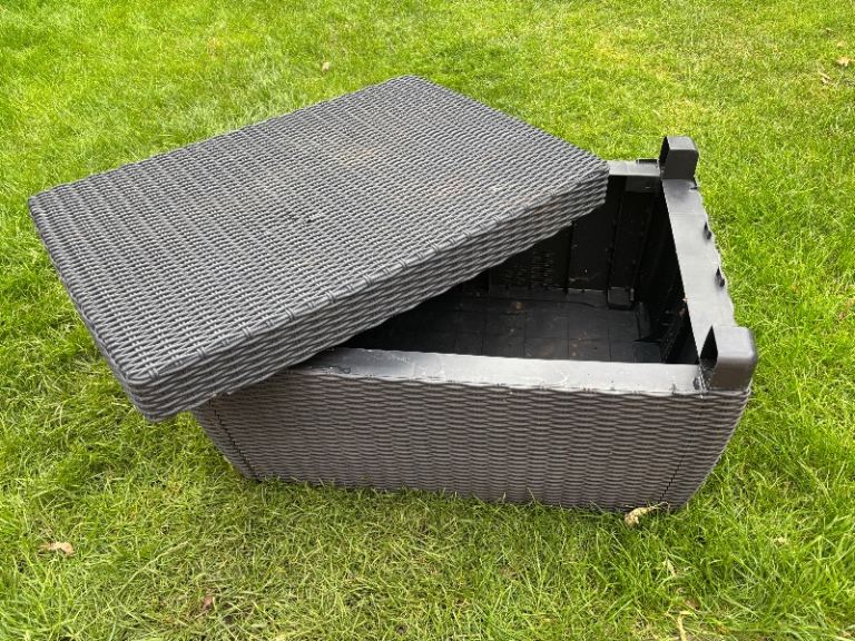 Large plastic rattan effect garden storage box 