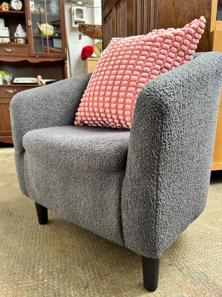 Beautiful Club Chair in Grey Soft Upholstery 