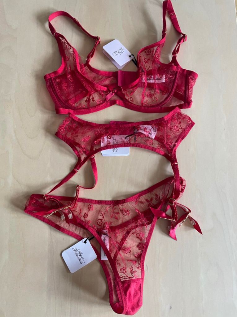BRAND NEW WITH TAGS AGENT PROVOCATEUR RED UNDERWEAR SET (AP Lingerie Bra Knickers Suspenders)