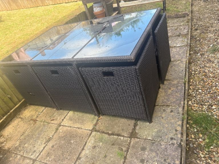 Black Rattan Garden Patio Furniture Set with Glass Top Table