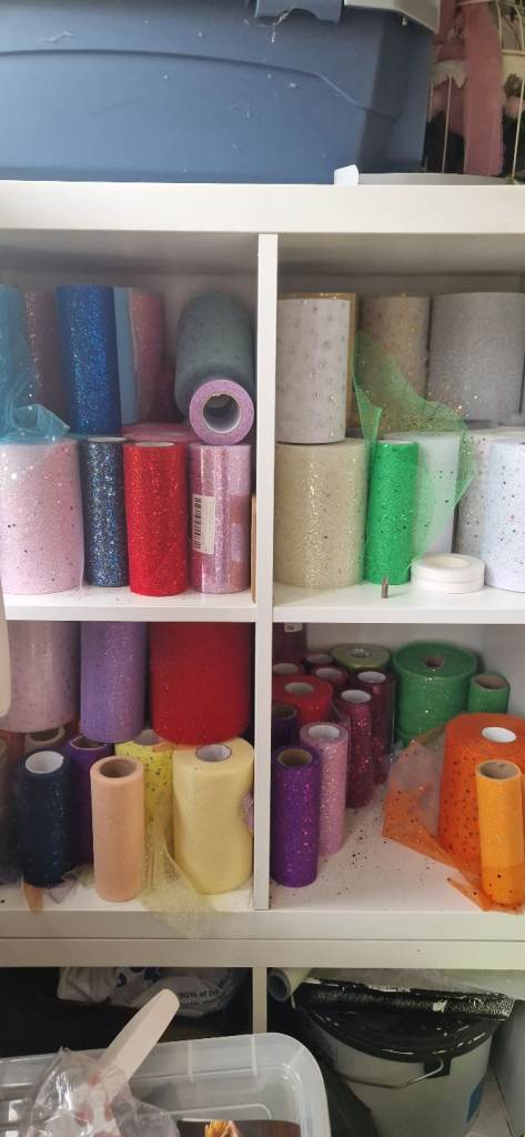 Many rolls some unopened glitter sparkle tulle 6" wide for tutu dresses, skirt, wedding decor 
