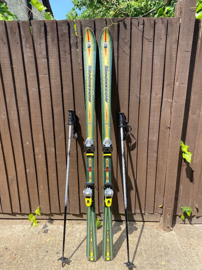 Rossignol Skis with Poles – Green, Good Condition