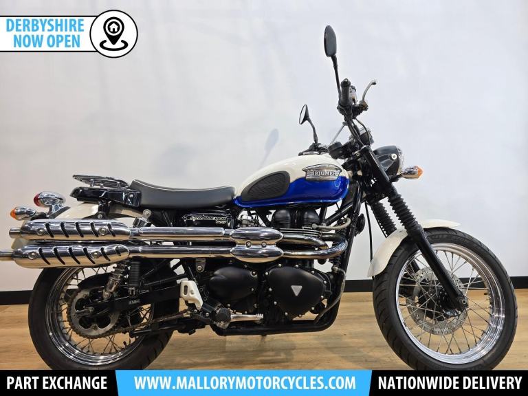 Triumph Scrambler 865 White & Blue 2006 - Single Seat Conversion, Luggage Rack