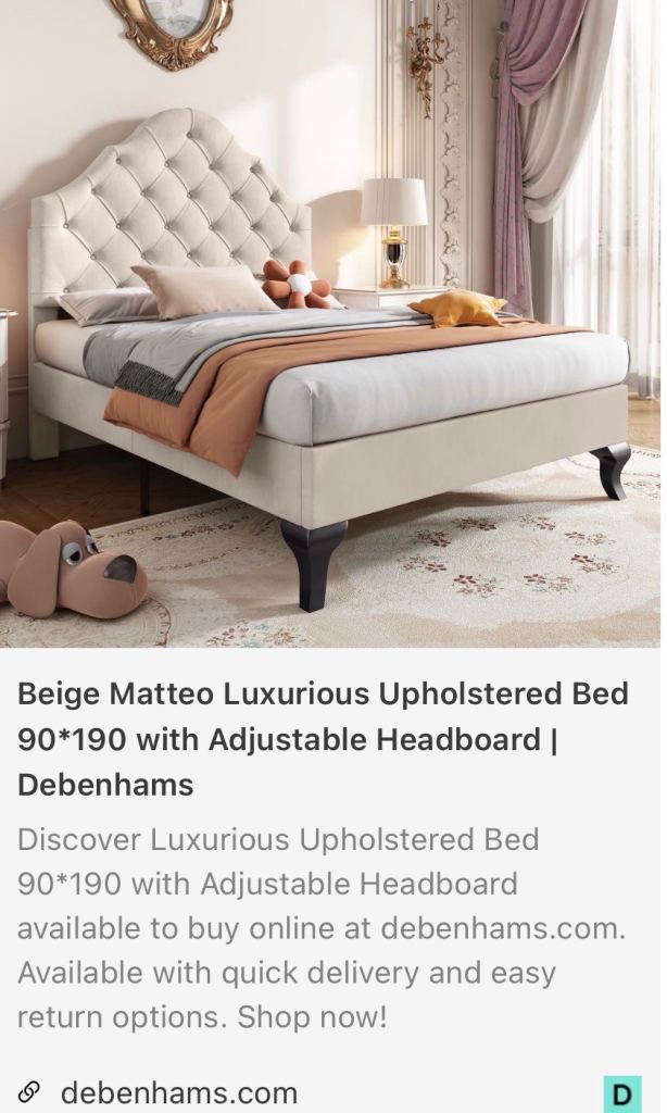 Debenhams Matteo Upholstered Single Bed with Adjustable Headboard