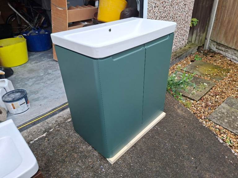 Brand New Sage Green Bathroom Vanity Unit with White Ceramic Basin