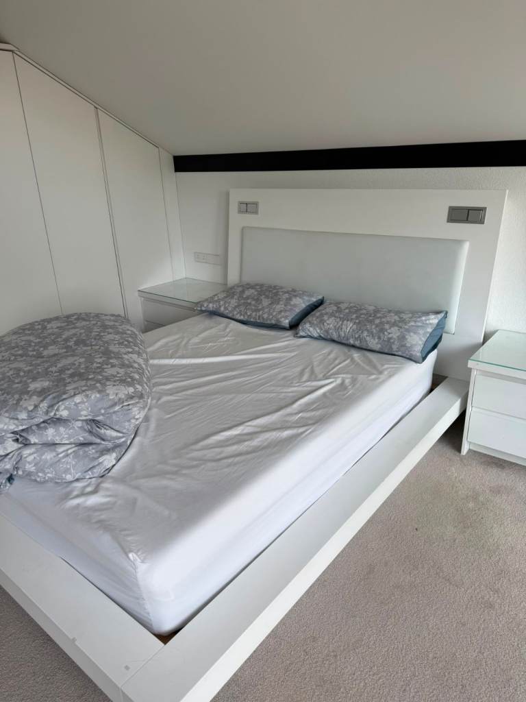 Modern White Double Bed Frame with Integrated Lights