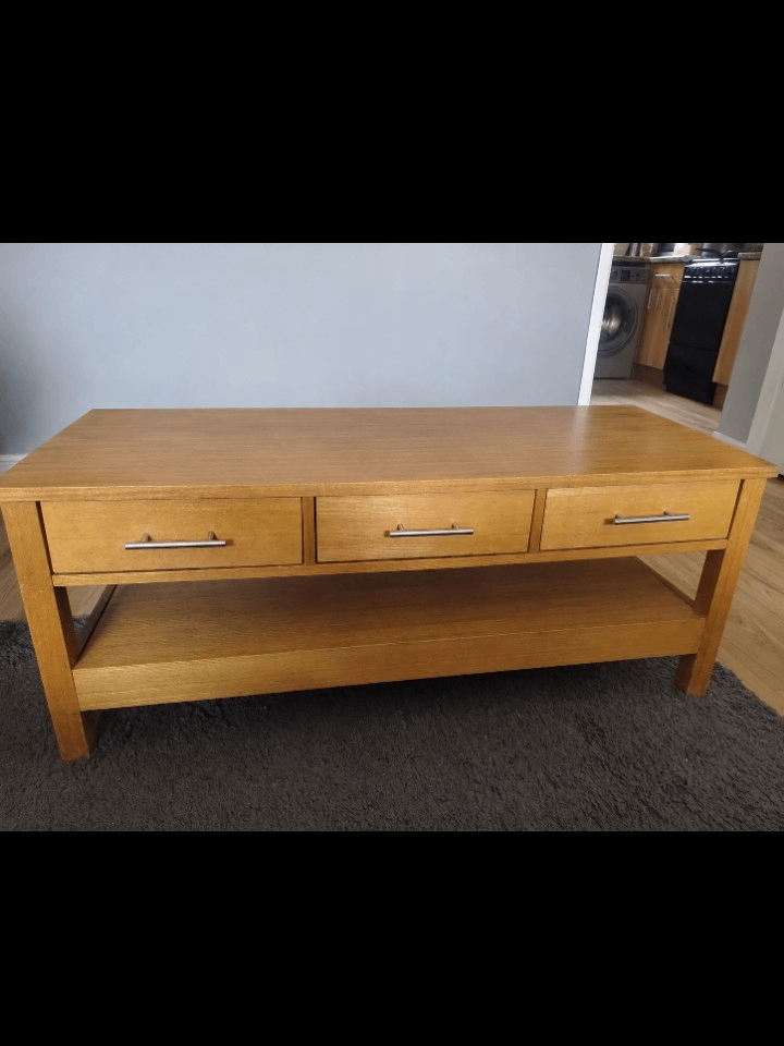 Wooden Coffee Table with Three Drawers – Good Condition