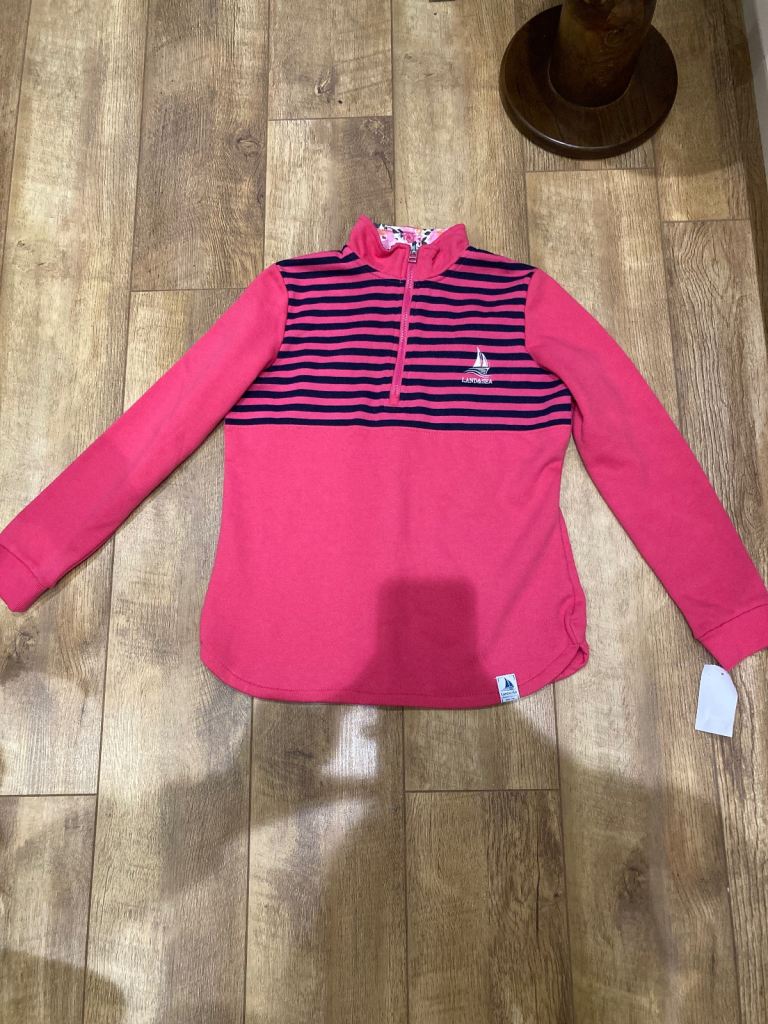 Land & Sea Half-Zip Pink & Navy Stripe Sweatshirt