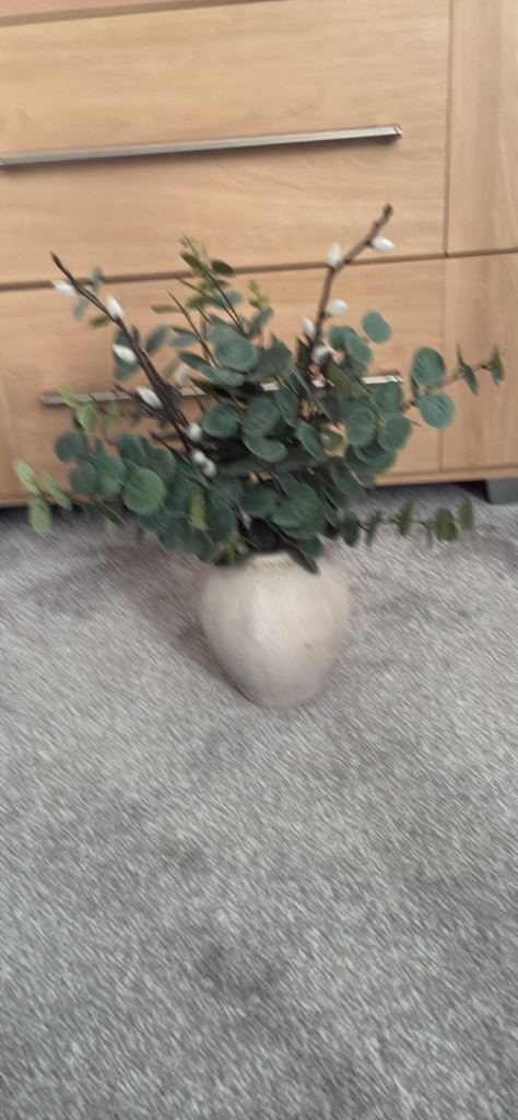 Cream Ceramic Vase with Faux Eucalyptus & Pussy Willow