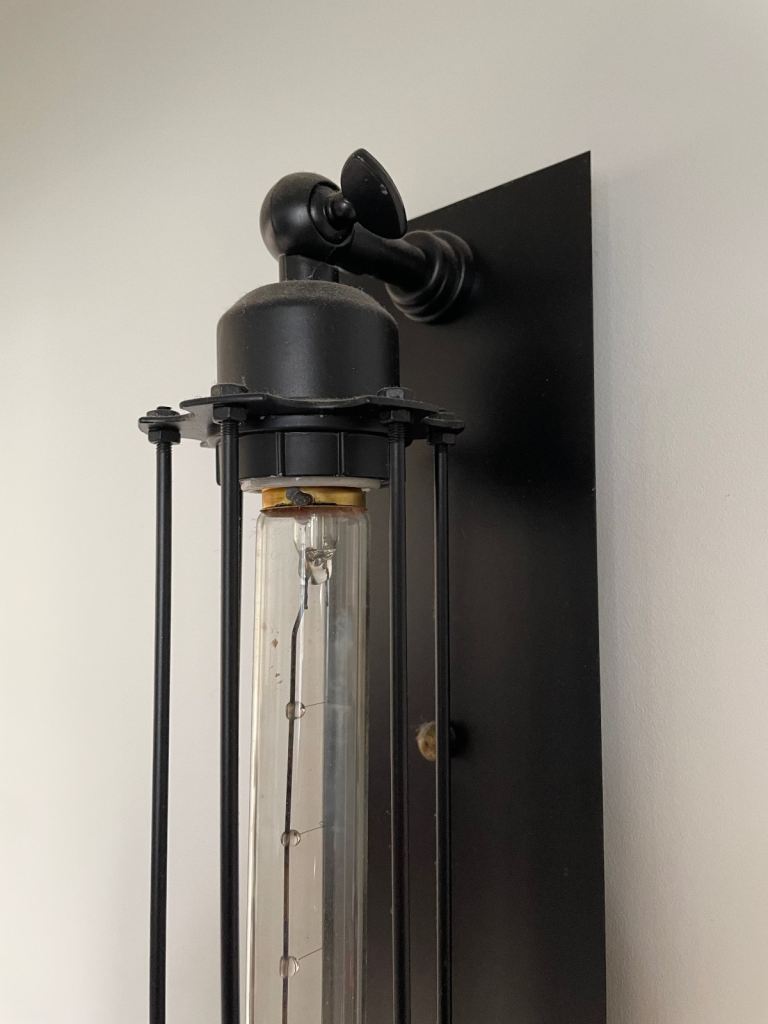 2 black metal industrial wall light fittings