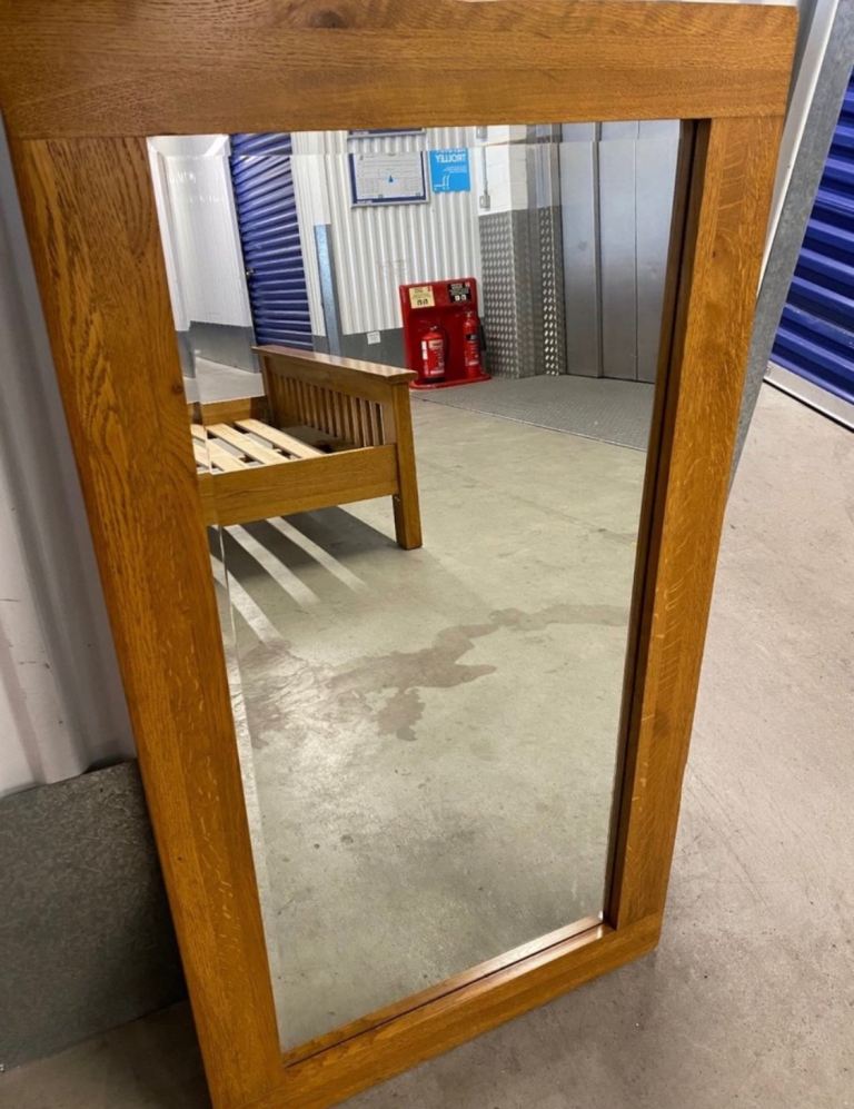 Solid Oak King Size Bed with Bedsides, Mirror and Tall Boy Chest of Drawers