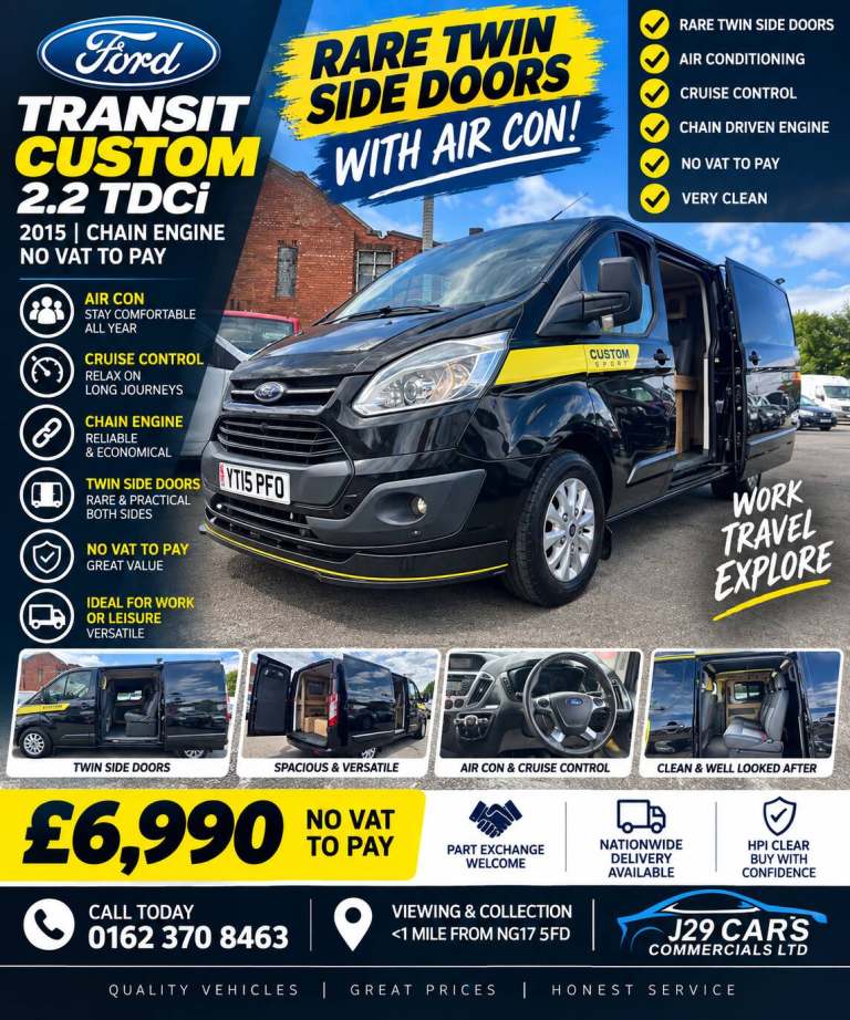 2015 FORD TRANSIT CUSTOM 2.2 CHAIN ENGINE AIR/CON CRUISE VERY CLEAN NO VAT £6999