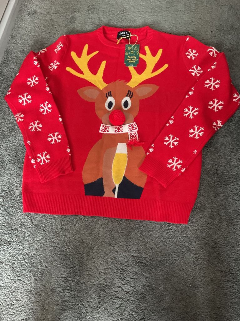 New Ladies Red Reindeer Christmas Jumper – Size 12-14