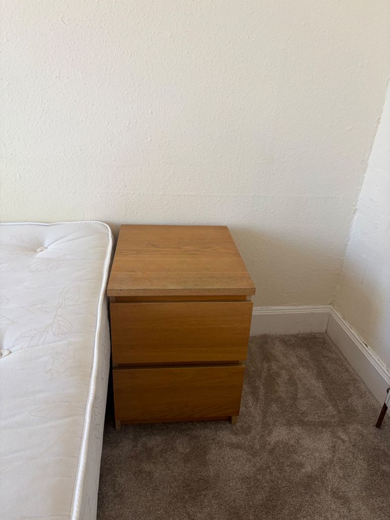 Wooden Bedside Table with 2 Drawers – Good Condition