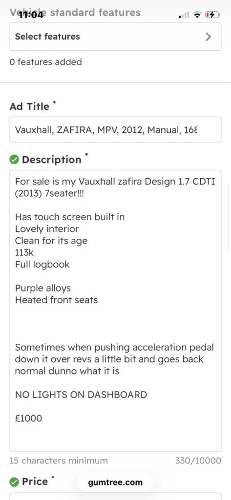 Vauxhall, ZAFIRA, MPV, 2012, Manual, 1686 (cc), 5 doors