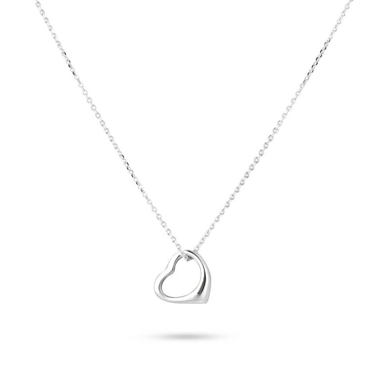 Sterling Silver Open Heart Necklace for Women / 12mm Floating Heart Pendant 