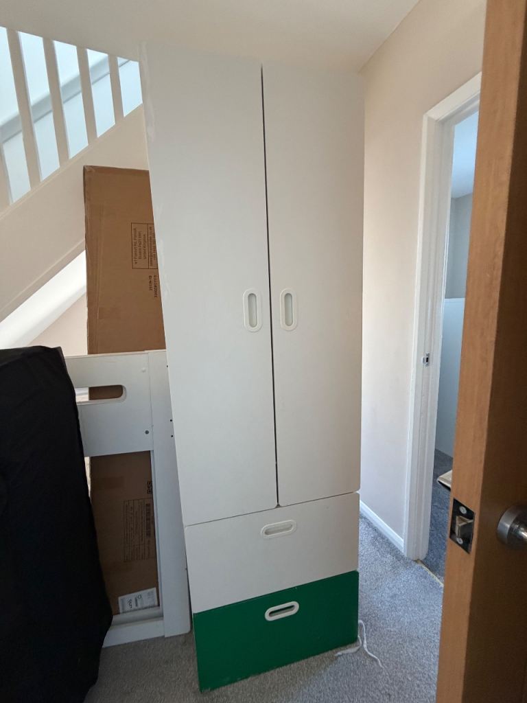 Ikea green and white  pax wardrobe with ches