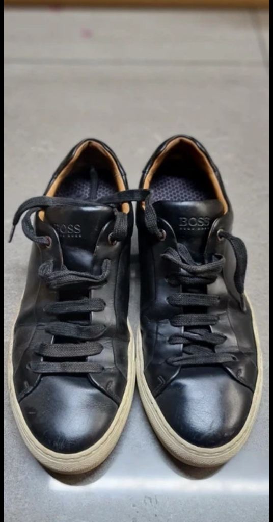Authentic HUGO BOSS Black Leather Trainers – Good Condition