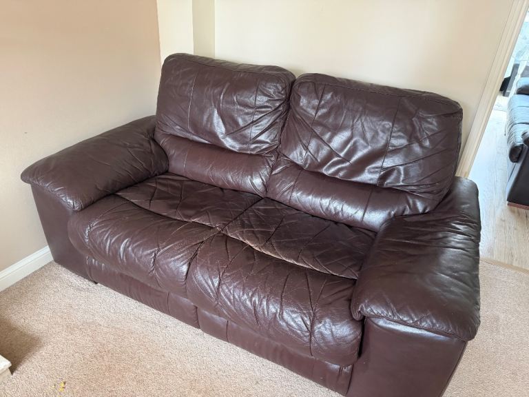 Brown Leather 2-Seater Sofa - Fair Used Condition