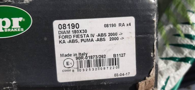 Brake set Ford fiesta KA Puma ABS 2000 onwards 