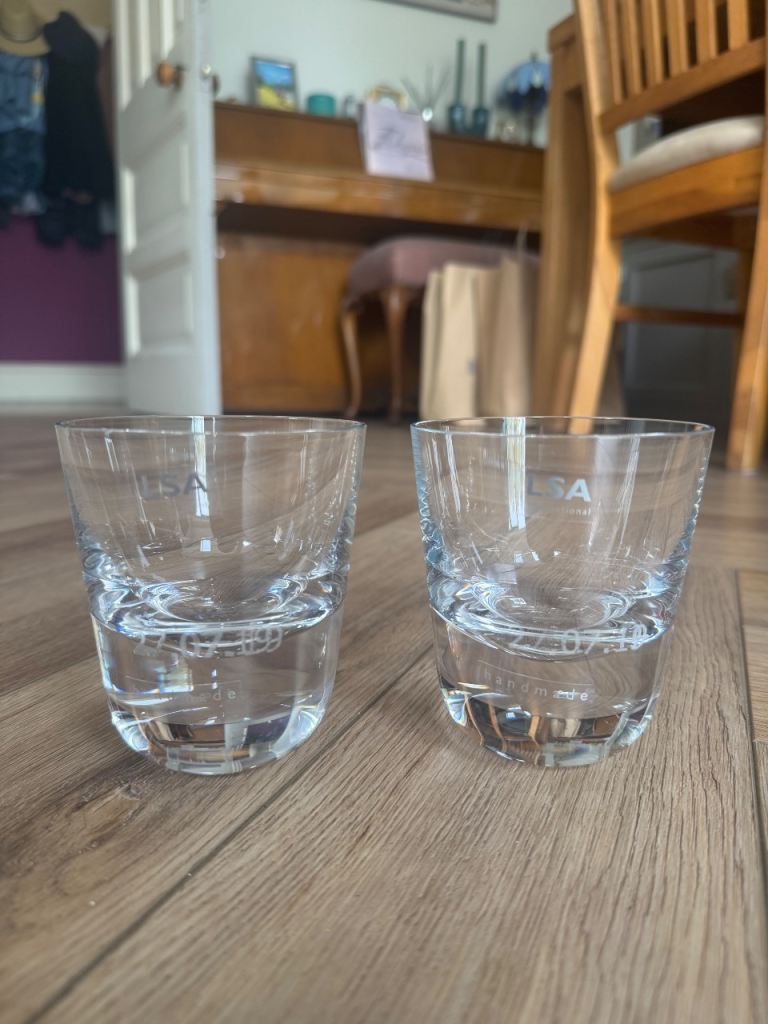 2 x LSA International Arran Whisky tumblers. Engraved.