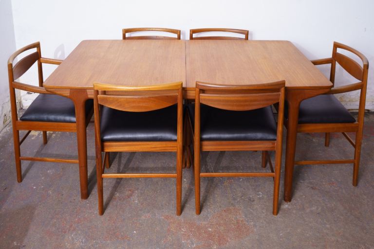 McIntosh mid-century teak double extending T3 dining table with 6 chairs 