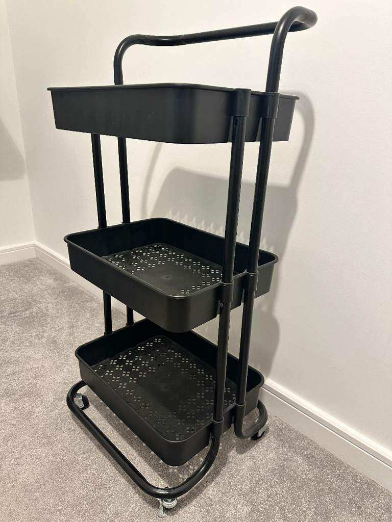 3-Tier Plastic Storage Trolley, Black