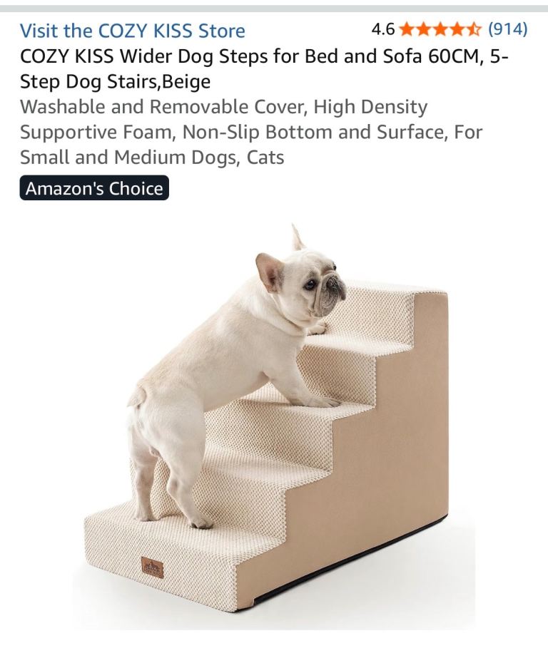 FREE - COZY KISS Wider Dog Steps for Bed and Sofa 60CM, 5-Step Dog Stairs, Beige