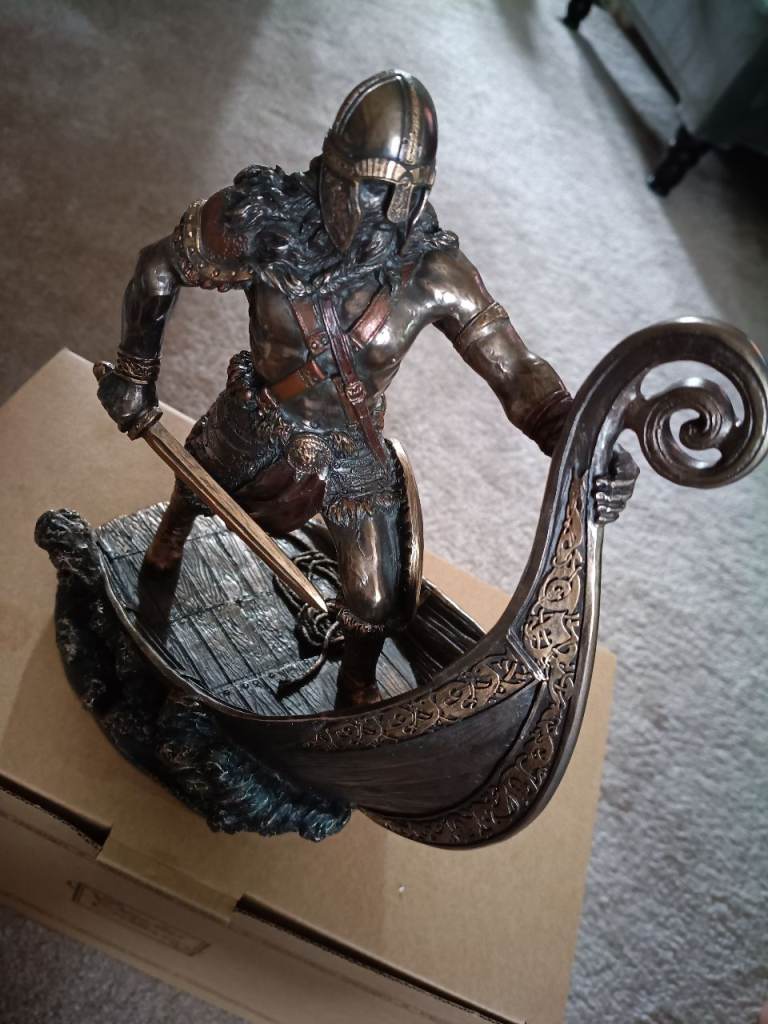 Viking warrior on ship statue/figurine