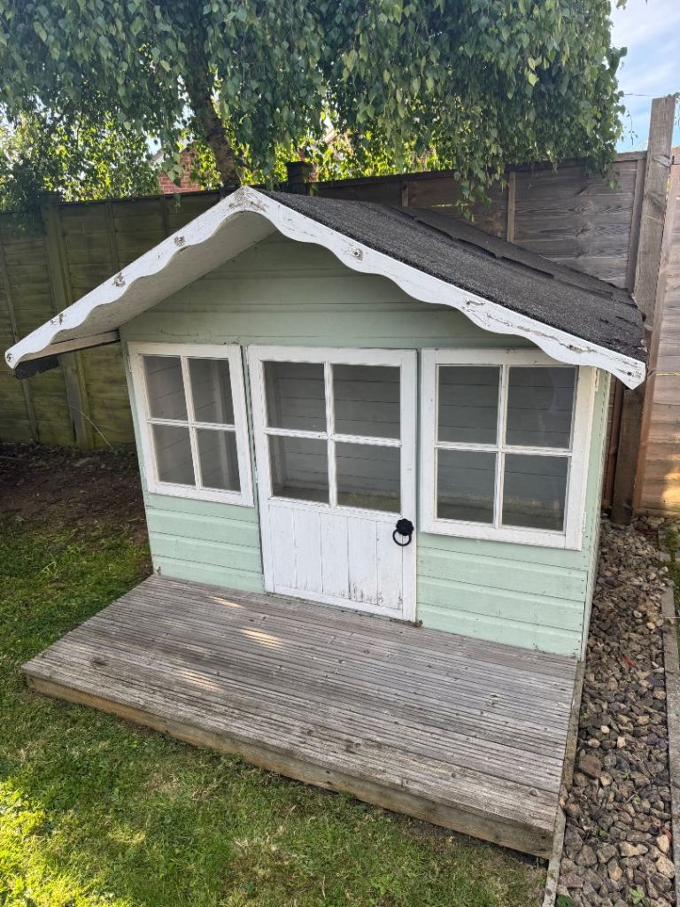 Wooden Kids Playhouse / Wendy House with Decking – Garden Play Hut