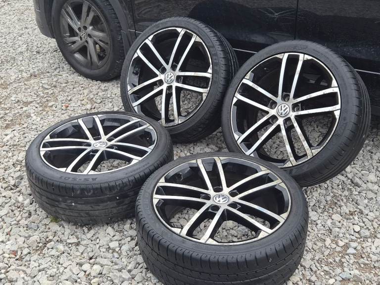 🌟Genuine Vw Nogaro 18 inch alloy wheels 5x112 with MATCHING TYRES 6M+ GOLF GTD/GTI/R CADDY AUDI 