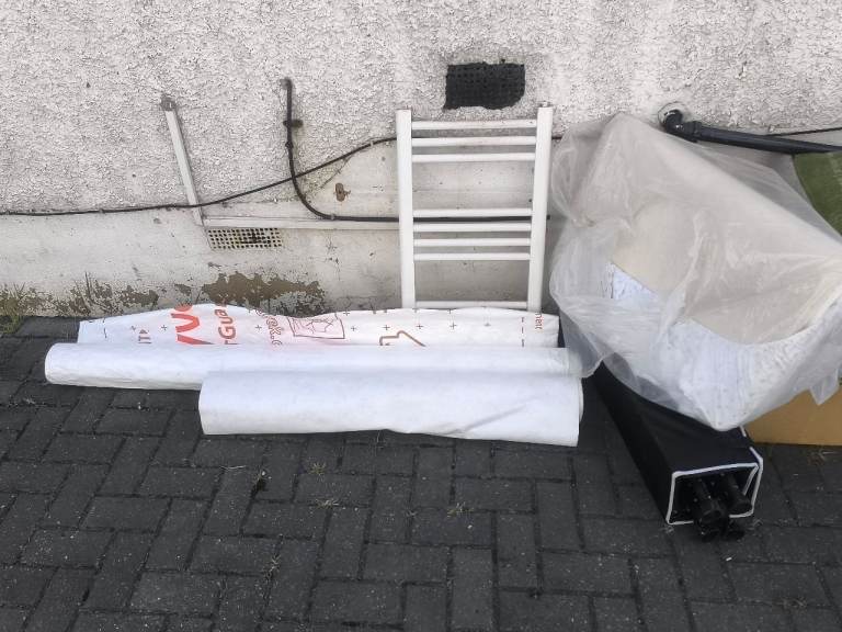 Garage clearance, travel cot, Dupont tyvex insulation roll