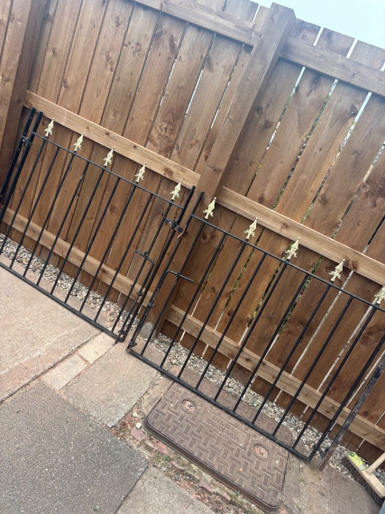 Pair of Black Metal Garden Gates with Gold Finials