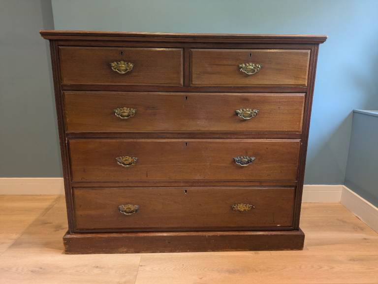 Large Antique Late Victorian/ Edwardian Chest Of Drawers Satin Walnut? Delivery