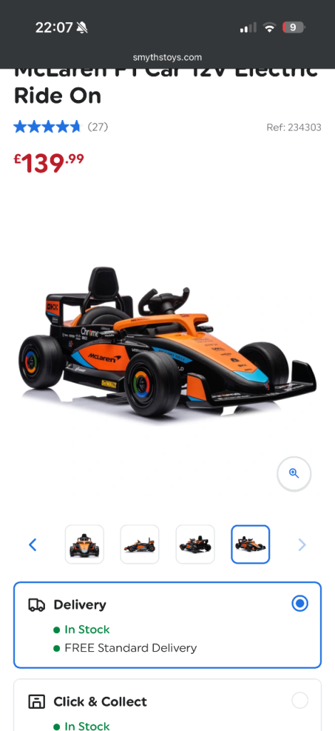 McLaren F1 Car 12V Electric Ride On – Orange & Black