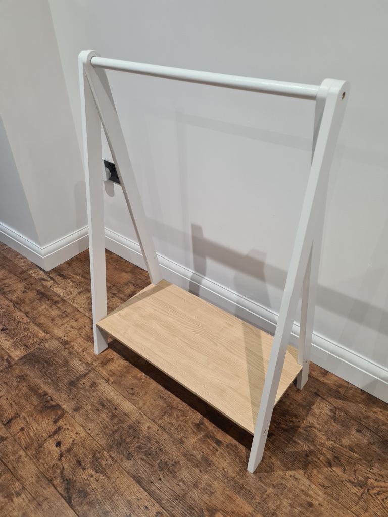 White Wooden Clothes Rail with Shelf – As Good As New