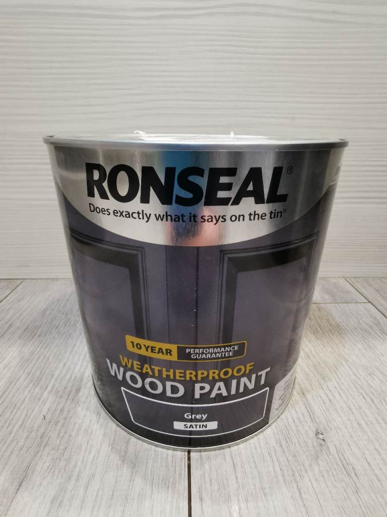 Ronseal 10 Year Weatherproof Wood Paint Grey Satin Exterior Protector Wood paint, 2.5L Tin