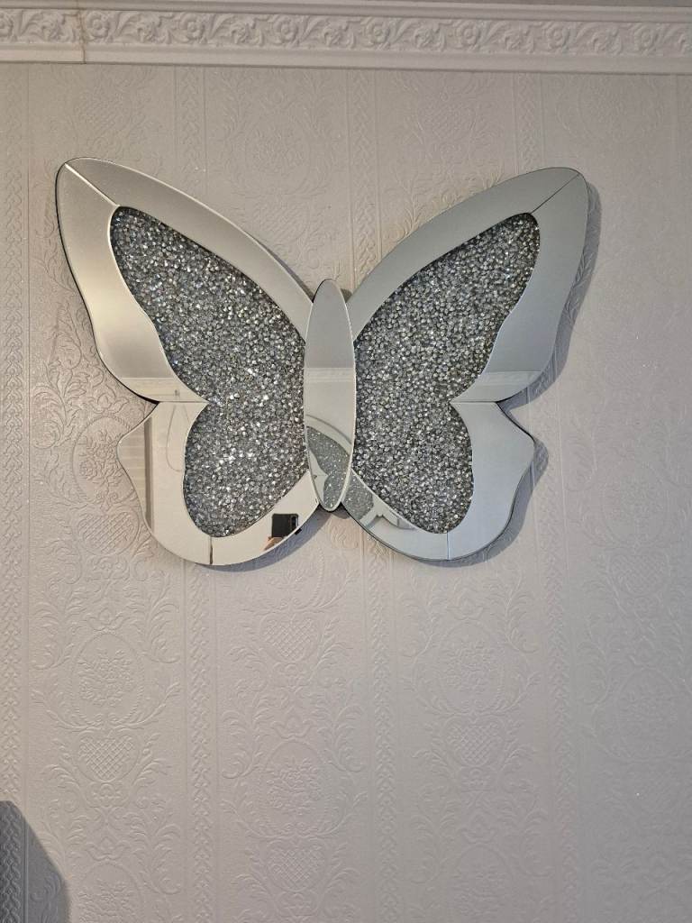 image for 2 mirrored crushed diamond butterflies and 2 wings
