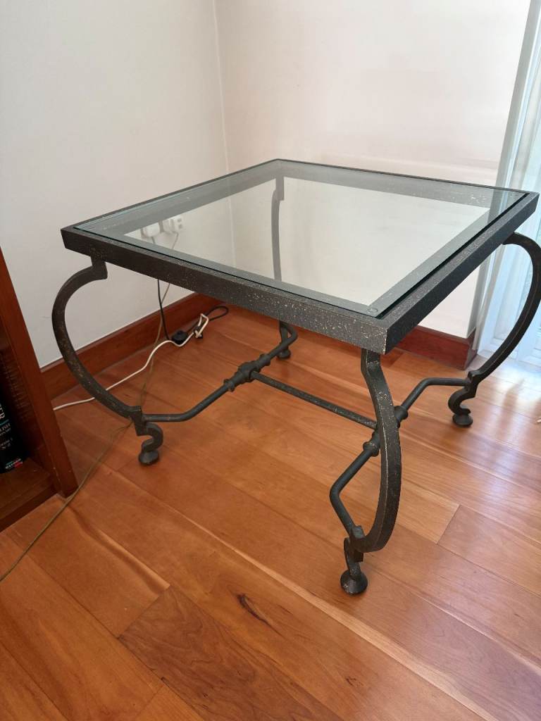 Black Metal Frame Coffee Table with Glass Top