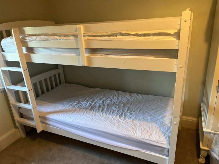Sturdy White Bunk Beds for Kids – Good Condition