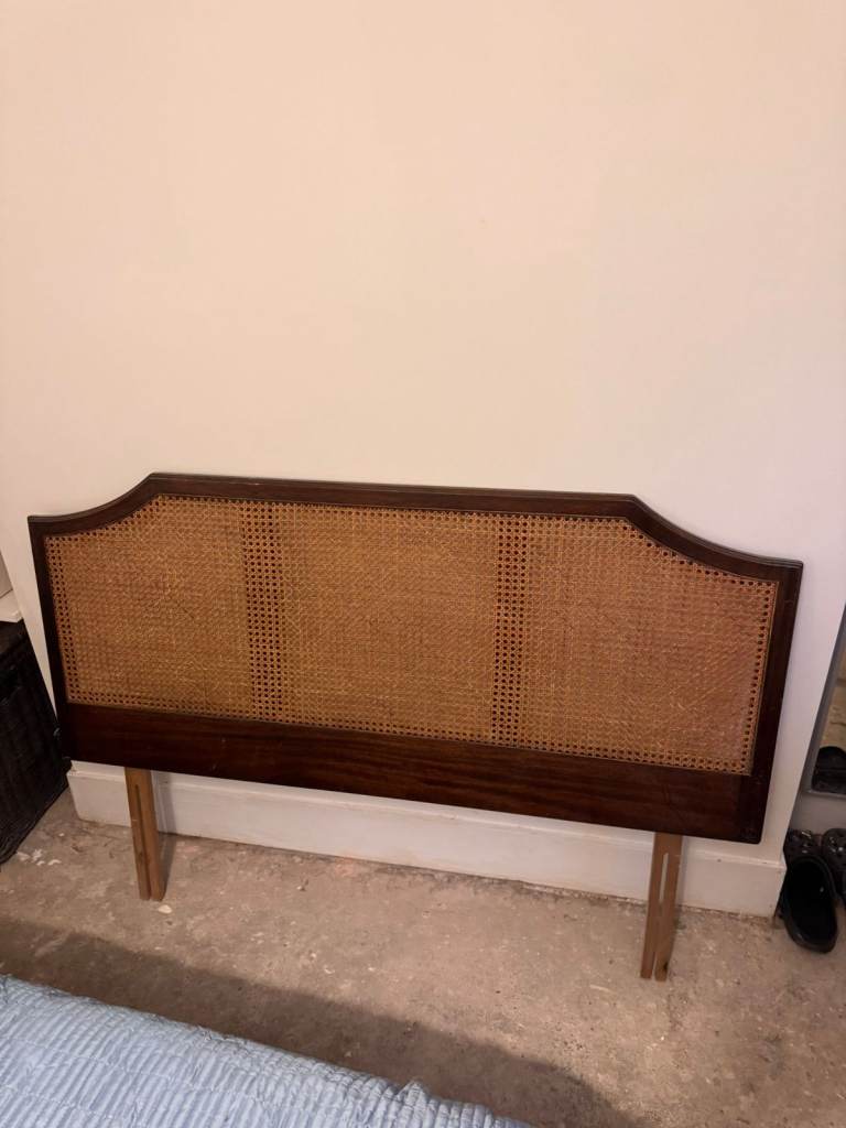 Vintage rattan double bed headboard