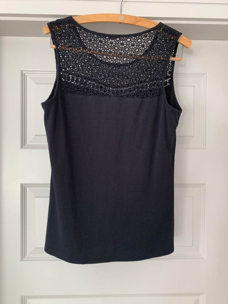 Stretchy Black Lace Accent Ladies Sleeveless Top TU Size 16