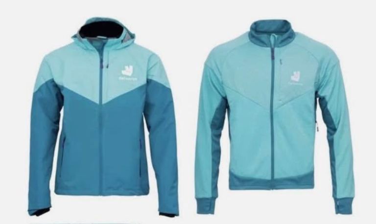 Deliveroo New Rider Starter Kit Waterproof Jacket and Thermal Fleece Mid Base Layer Size XL