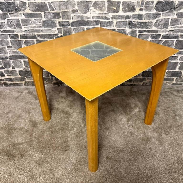 Modern Square Wooden Coffee Table with Glass Inlay