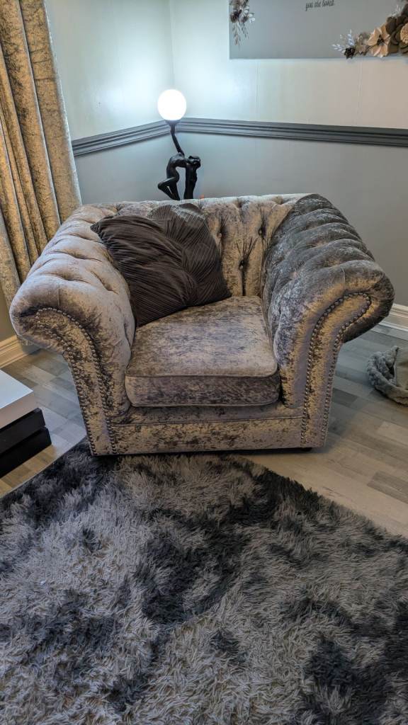 Crushed velvet sofa and chair 