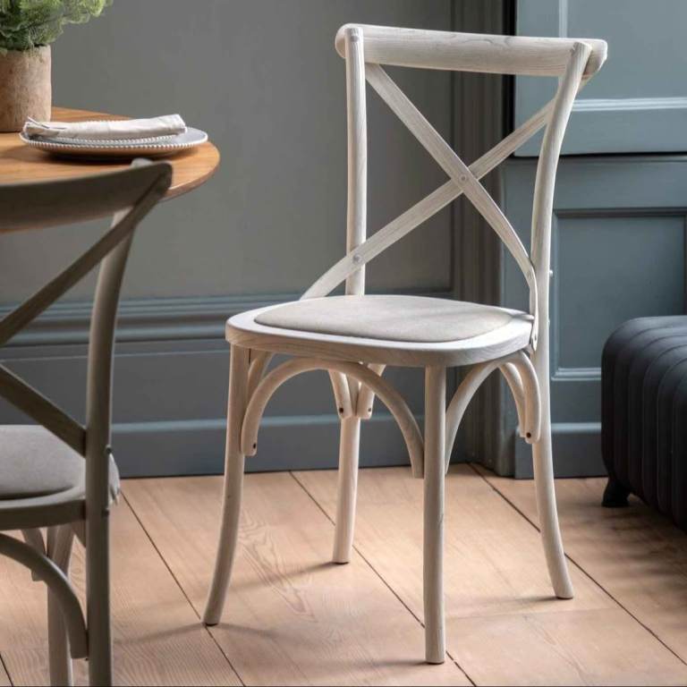 Brand new Gallery Direct 6x French style white dinjng chairs.. rrp780