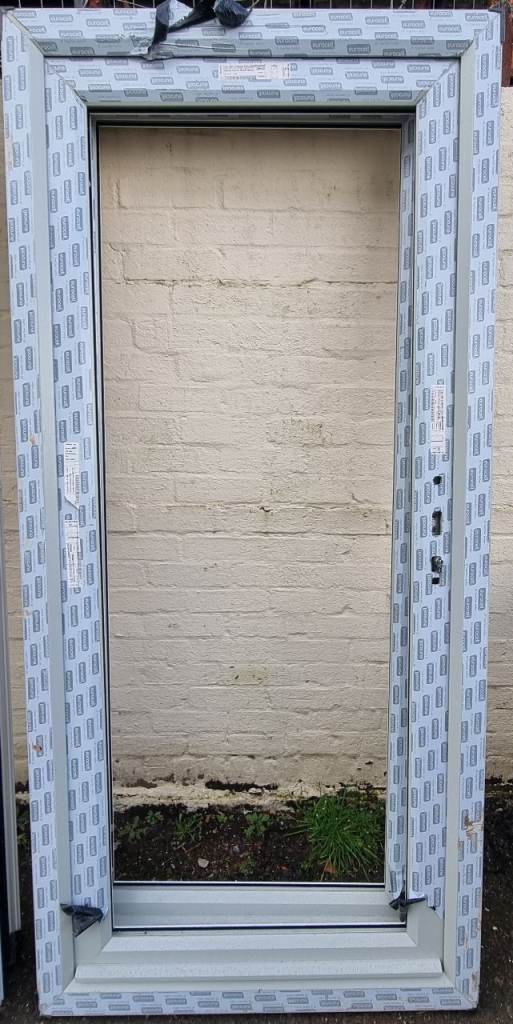 NEW Agate Grey on White Glass Back Door UPVC 960mm W x 2060mm H Garage Office Shed