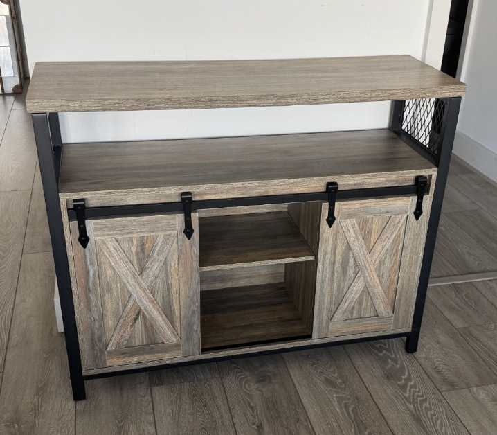 Modern Grey Wood Effect Sideboard with Sliding Barn Doors